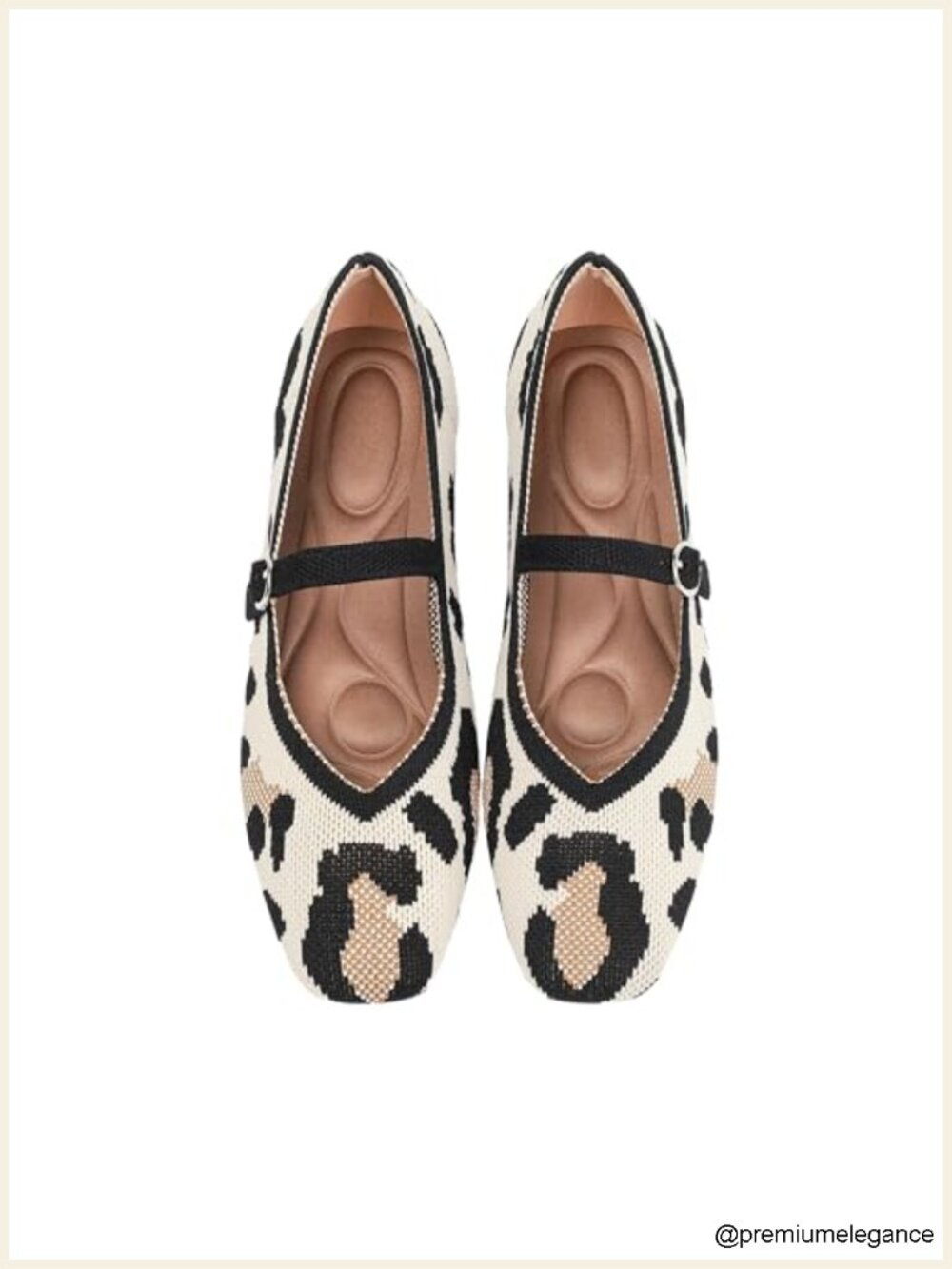 Women's Square Toe Knit Ballet Flats with Adjustable Ankle Strap Washable